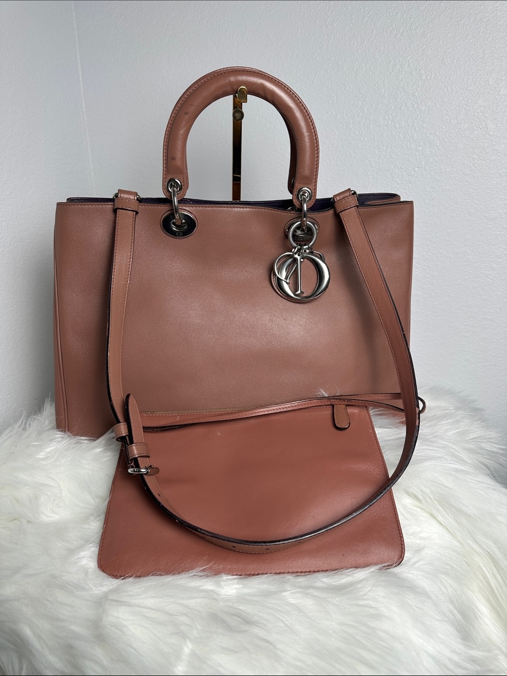 💯Authentic Christian Dior Large Lady Dior Tote Shoulder Bag i Dusty Rose Brown🍀